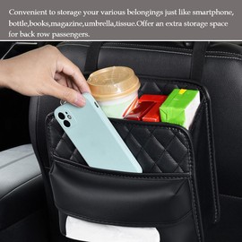 DURASIKO Car Backseat Organizer with Tissue Box,Hanging Car Storage Bag,Car Travel Accessories,Premium PU Leather Material,Multi-Function,Compatible with Most Vehicles,Inner Car Accessories,1Pack
