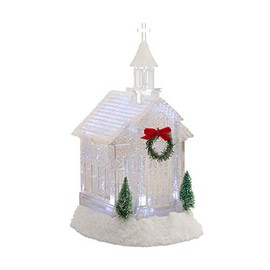 Melrose Acrylic Church Snow Globe Lighted Christmas Water Lantern 10.5 Inch