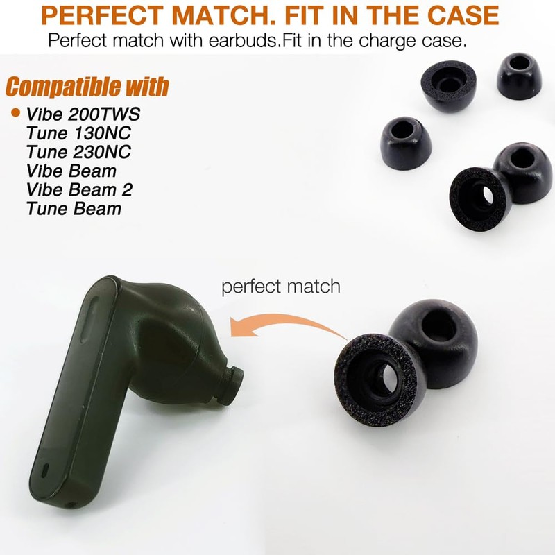 TENNMAK Memory Foam Ear Tips Replacement for JBL Vibe Beam/Vibe