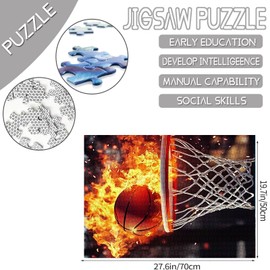 Graffitic 1000 Piece Jigsaw Puzzles for Adults Basketball in Flame Painting Jigsaw Puzzle Ball Sport 1000 Pieces Puzzles Fire Basketball Hoop Wall Decor DIY Craft Magic Puzzle Art Man Cave Decor Gift