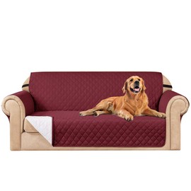 Subrtex Sofa Slipcover Reversible Sofa Cover Quilted Couch Cover Furniture Protector with Elastic Straps in Living Room Non-Slip Washable Slip Cover for Pets Kids Dogs (Oversize Sofa, Wine)