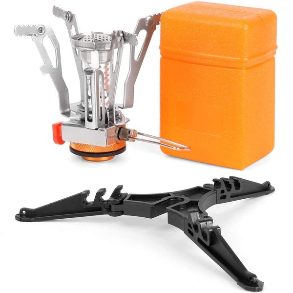 Odoland Camping Stove with Fuel Can Stabilizer, Portable Windproof Camping Gas Stove with Carry Case, Mini Foldable Gas Tank Tripod, Pocket Stove Perfect for Camping, Hiking and Trekking
