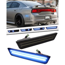 PWOBVZ Dynamic Blue Rear Side Marker Lights Compatible With Dodge 2008-2014 Challenger & 2011-2014 Charger, Fender Sidemarker Parking Lamps, Smoked Lens LED 2PCS