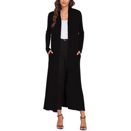 Bluetime Women Losse Open Front Drape Cardigan with Pockets Maxi Long Lightweight Duster (M, Black)
