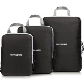 TravelLovers Compression Packing Cubes – 3 Pack Packing Cubes for Suitcases Durable Suitcase Organiser Bags with Zipper – Waterproof Packing Cubes for Travel, Luggage Organiser Bags (Black)