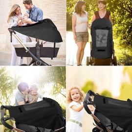 Baby Stroller Universal UPF 50+ Sun Protector Shade Blackout Cover Pushchair Shield Canopy Pram Rain Sunshade With See Through Extender Accessory Easy Installation