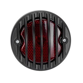 TASWK 4" Custom Black Motorcycle Billet Aluminum Grille Ribbed Round Tail Brake Light Red Lens Integrated License Plate Lamp Bobber Chopper Cruiser Street Bike