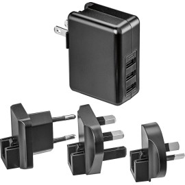 Insignia 3-Port USB International Wall Charger 22 Watts Fast Charging Black