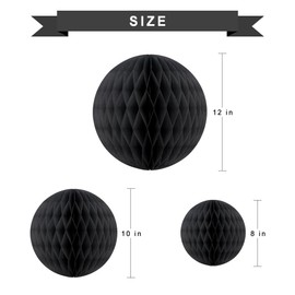 Paper Honeycomb Balls Party Decorations Colorful Paper Pompom Honeycomb 8inch/ 10 inch /12 inch for Home Decoration,Birthday Parties, Weddings, Bridal, Baby Showers (Black-(12+10+8)inch, 6)