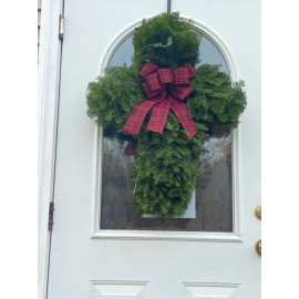 Undisclosed Christmas Cross Wreath, Balsam Pine Live Real Christian Holiday Gift Idea