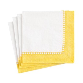 Caspari Linen Border Paper Party Cocktail Napkins in Yellow - 20 Per Package