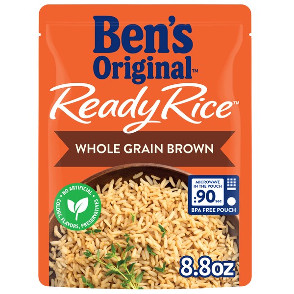 BEN'S ORIGINAL Ready Rice Whole Grain Brown Rice, Easy Dinner Side, 8.8 OZ Pouch (Pack of 12)