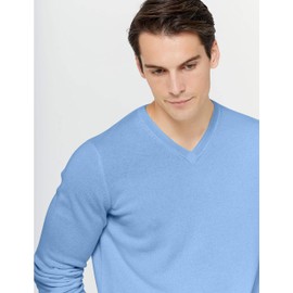 State Cashmere Men's Essential V-Neck Sweater 100% Pure Cashmere Classic Long Sleeve Pullover (Bella Blue, Large)