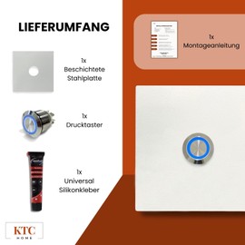 KTC-Home Premium Doorbell Traffic White – LED Push Button Blue – Size: 8 x 8 cm – RAL 9016 – UV and Weather Resistant – Powder Coated