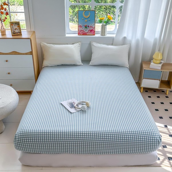 Mucalis Light Blue Gingham Fitted Sheet King Only Deep Pocket