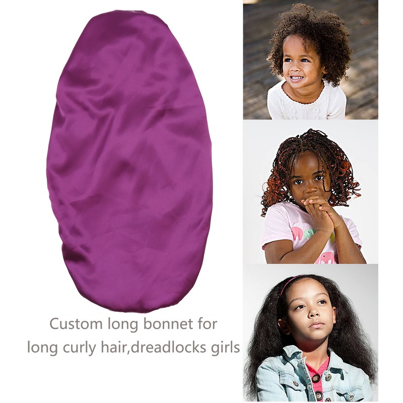 SENGTERM Kids Long Satin Bonnet Girls Sleeping Cap Braids Bonnet