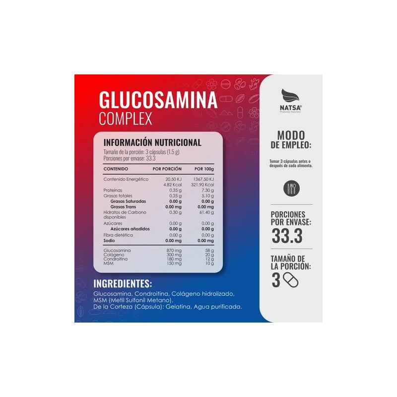 Glucosamina Complex 100 Cápsulas, Fortalece Huesos y Articulaciones, Ingrediente ultra