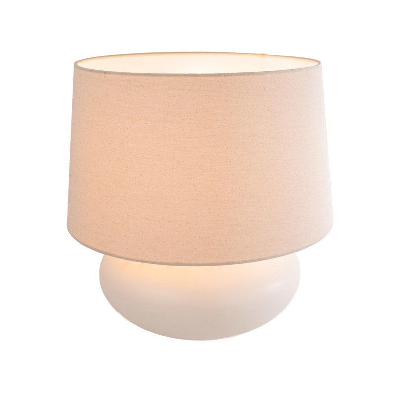 Creative Co-Op Round Stoneware Table Lamp with Linen Shade, White