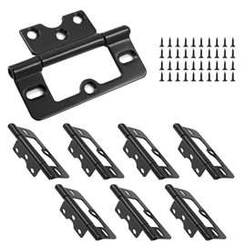 Auvotuis 8Pcs 3Inch Black Non-Mortise Door Hinges Modern Iron Flat Cabinet Hinges for Wardrobe