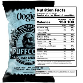 Oogie's Gourmet Puffcorn | 4 Pack | Simply Sea Salt Flavor | Gluten Free Puffcorn Snacks | 4 Ounce Big Bag