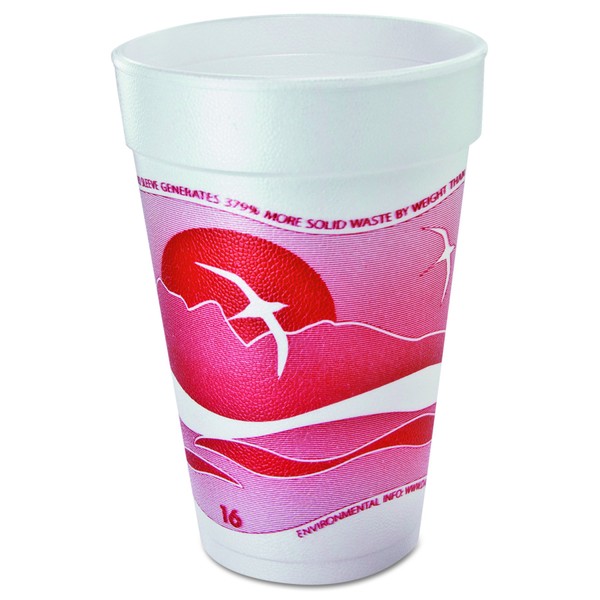 DART 16J16H Horizon Foam Cup, Hot/Cold, 16oz., Printed, Cranberry/White, 25 per Bag (Case of 40)