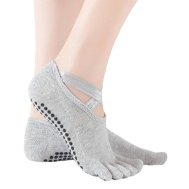 SPENCIAL'S Women's Yoga Socks Full Toe, Non Slip with Grips,Backless Sports Yoga Socks for Pilates,Ballet, Fitness,Dance, Light Gray-3 Pairs, One Size