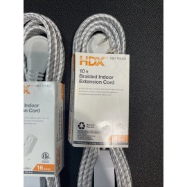 HDX (3 PACK) HDX 10 ft. 16-Gauge/2 White Braided Extension Cord Indoor -  3 Outlets