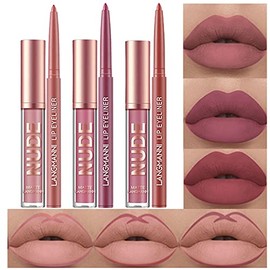 URQT Set De Maquillaje De Labios De 6 Piezas Delineador Y Lápiz Labial, 3 Labiales Líquidos Mate Aterciopelados  3 Delineadores De Labios Suaves A... 