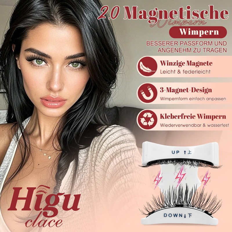 Higu clace Magnetic Eyelashes, Magnetic Eyelashes Without Eyeliner, Magnetic Eyelashes