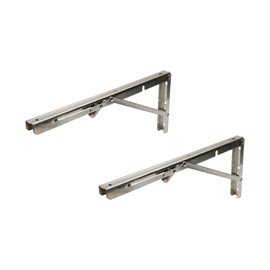 Coshar Pack of 2 Folding Shelf Bracket Heavy Duty Stainless Steel Collapsible Shelf Bracket Wall Mounted L Shaped Bracket for Table Work Bench Space Saving DIY(16 Inch, Silver)