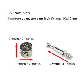 Hahiyo Furniture Connector Cam Lock Fittings Dowel Flat Back Fastener Table Side Knock Down with Pre-Inserted Bolt Nut Rock Solid Fit Hole Properly Good Grab for Drawer Dresser Cabinet 20Sets 10x12mm
