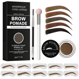 Eyebrow Stamp Stencil Kit - for Waterproof Eyebrows Makeup, Eyebrow Stamp Kit with Sponge Applicator, 10 Eyebrow Stencils, Dual-ended Brow Brush, Waterproof Eyebrow Pomade (Light Brown)