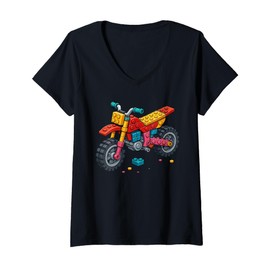 Womens Master Builder Motocross Bike Brick Builders Building Blocks V-Neck T-Shirt