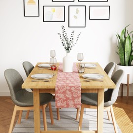 Encasa Dining Table Runner for 4 seater I Size 32x150 cm | - Floral Red Jacquard Style Print on Homespun Cotton | Fast Colours, Machine Washable