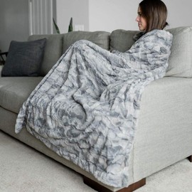 Large Super Soft Warm Elegant Cozy Faux Fur Home Throw Blanket 50" x 60" by Graced Soft Luxuries, Marbled Gray
