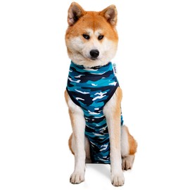 Suitical Recovery Sleeve for Dogs in Blue Camo Professional alternative to the cone of shame. Suitable for bandage protection, hot spots, case disorders, light incontinence., xx-large