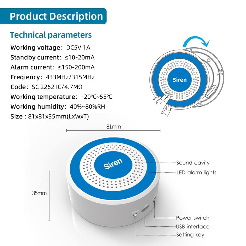 Wireless Alarm Siren Home Security System, Speaker with High Decibel