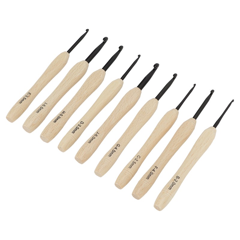 9PCS Crochet Hooks DIY Handcraft Ergonomic Crochet Needle with Wooden