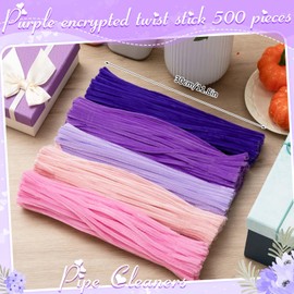 Peryiter 500 Pieces Pipe Cleaners Chenille Stems for Flowers Craft Supplies Bulk Fluffy Fuzzy Sticks for DIY Art Projects Creative Gift Wrapping Party Decorations (Dark Pink & Purple Flower,12 Inch)