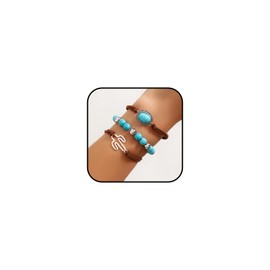 Layered Turquoise Bracelet for Women Boho Turquoise Beaded Bracelet Stackable Stretch Beads Bracelet Set Leather flannel Bracelets Western bracelet Jewelry (01)