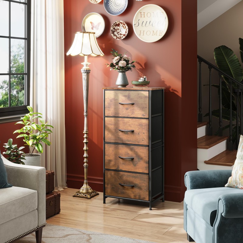 WLIVE Dresser with 4 Drawers, Fabric Storage Tower, Organizer Unit