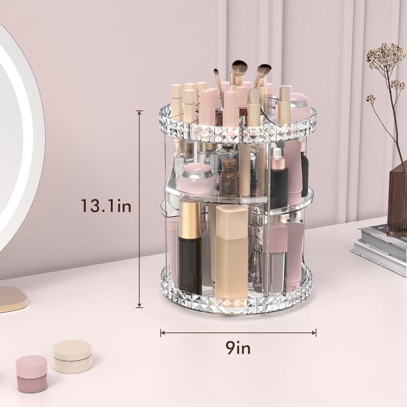 Rosoenvi Rotating Makeup Organizer, 360° Spinning Skincare Organizers, Adjustable Layer