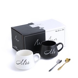 Mr and Mrs Mugs, Wedding Gifts for Bride and Groom, Engagement Gifts for Couple, Ceramic Mr & Mrs Mugs Gift Set 14oz