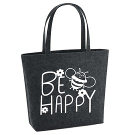 Huuraa Filz Shopper Be Happy Biene Geschenk 22 Liter Charcoal Melange Filz Be Happy Geschenkidee