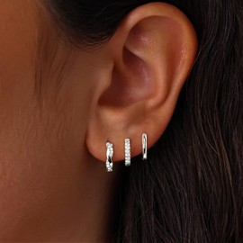 Gosfry Silver Earrings for Women Dainty Huggie Hoop Earrings Set Silver Plated Boucle Doreille Femme Stackable Hypoallergenic Waterproof Non Tarnish Jewelry Trendy Gift for Women