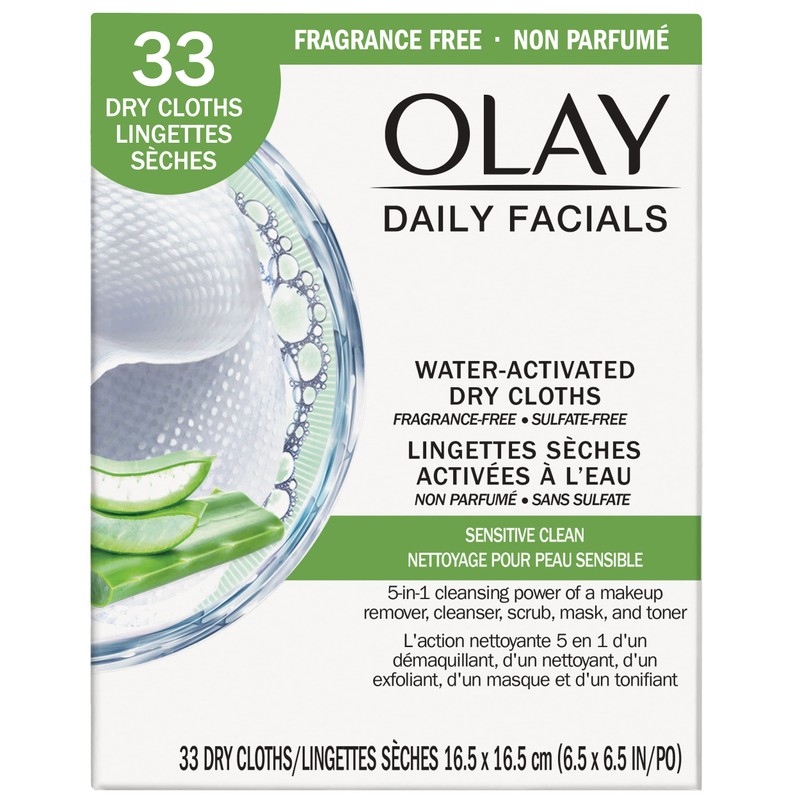 OLAY Daily Gentle Clean 5-in-1 Water Activated Cloths, 33 Ea
