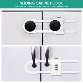 4 Packs U-Shaped Sliding Cabinet Locks, Baby Proofing Cabinets with Adjustable Child Safety Lock, Childproof Latches for Knobs, Handles on Kitchen Doors and Home Drawers Closet 1- White
