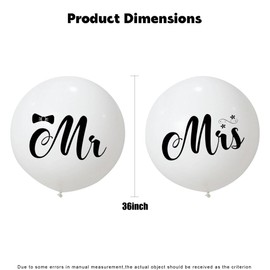 Ysqool 36 Inch Giant Mr & Mrs Balloons for Wedding - Jumbo White Latex Balloons for Outdoor or Indoor Wedding, Engagement, Anniversary, Valentine's Day Party Decorations (Romantic)