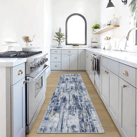 2'6''x8' Runner Rugs Washable Rug: Modern Abstract Hallway Runner Rug Indoor Soft Low Pile Thin Carpet Anti-Skid Non-Shedding Carpets for Kitchen, Entryway, Laundry, Bedroom - Blue Gold