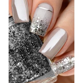 Gangel Square Press on Nails Silver Glossy Fake Nails with Nail Glue Medium Bling Acrylic Full Cover Simple False Nails for Women and Girls(24 pcs)
